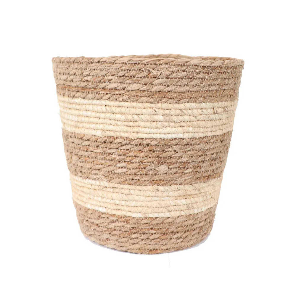 Striped Jute Woven Basket - Natural Fiber Storage Organizer 1