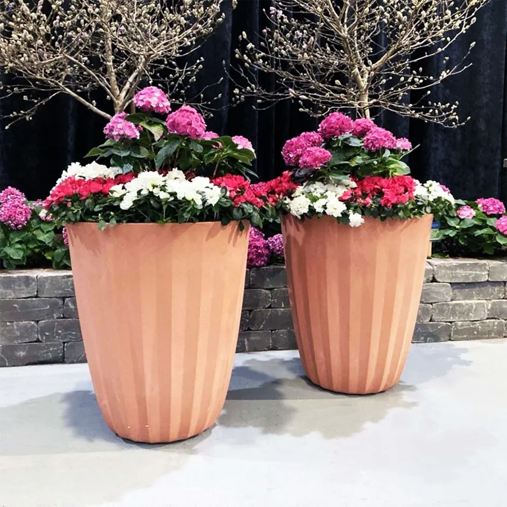 Crescent Garden Pleat Modern Planter in Weathered Terracotta 2