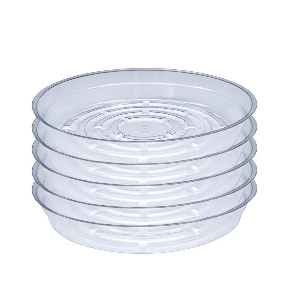 Clear Vinyl Plant Saucers, 5-Pack Heavy Duty Drip Trays for Indoor and Outdoor Planters